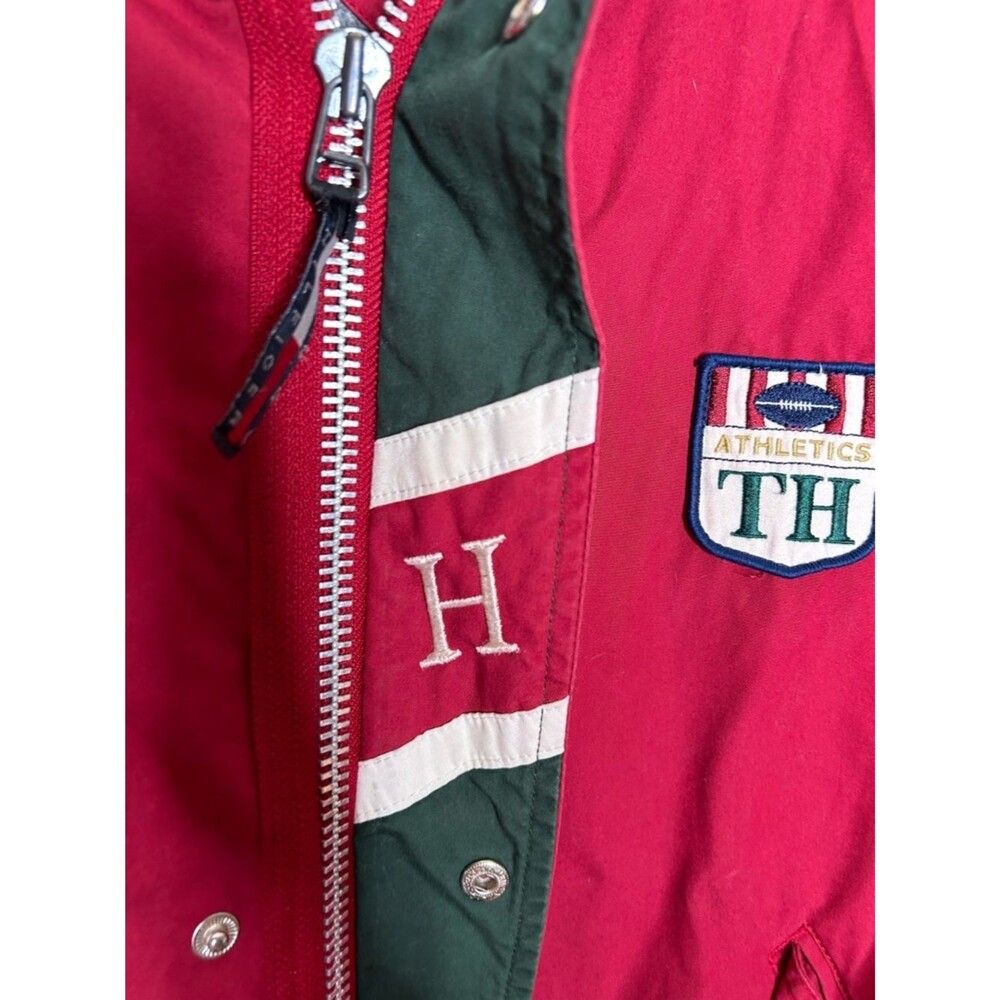 Vintage 90s 1990s Tommy Hilfiger Navy, Red Hooded wool lined rain Jacket XL - Picture 4 of 10